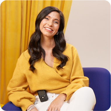 woman smiling with insulin pump on hip